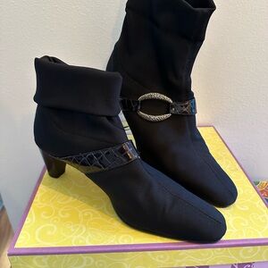 Brighton Black Heeled Boots with Silver Accent